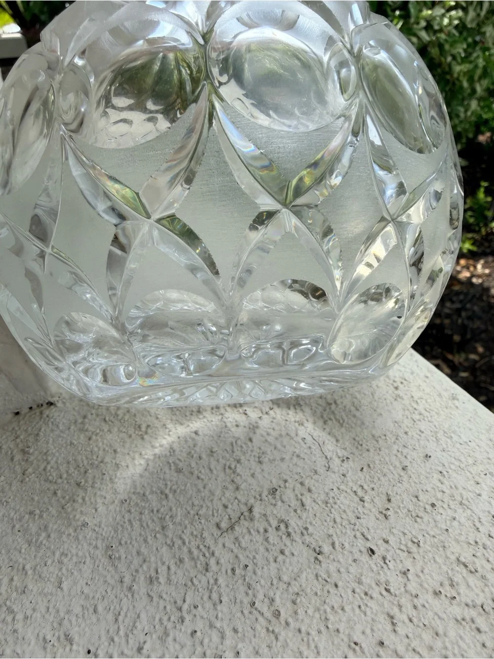 VTG Cut Crystal Decanter w Stopper Frosted Panels Barware Whiskey Wine Liquor